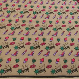 Black Tulle Lipstick Hearts and Shoes Embroidered Fabric