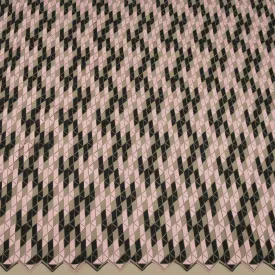 Black Tulle with Black and Light Pink Geometric Pattern Embroidered Fabric