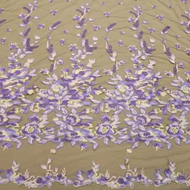 Black Tulle with Light Purple Floral Embroidered Fabric