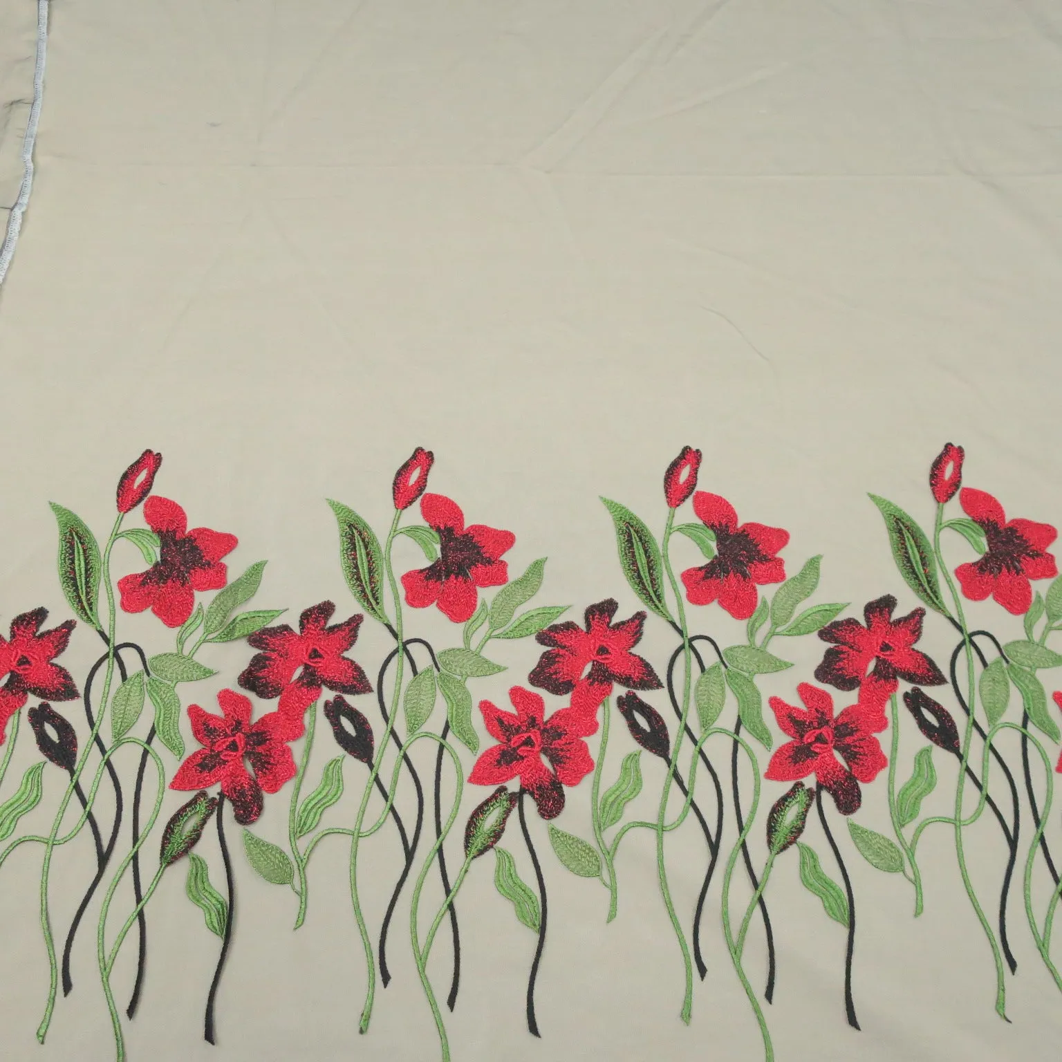 Black Tulle with Multicolored Floral Embroidered Fabric