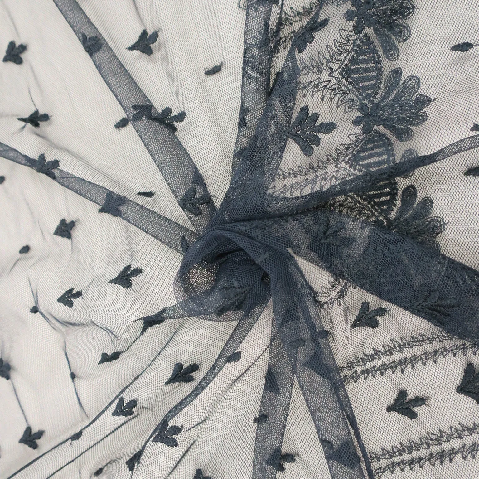 Black Tulle with Small Abstract Design Embroidered Fabric