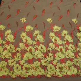Black Tulle with Yellow Floral Embroidery Fabric