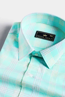 Blizzard Blue with Lilac Purple and Buff Yellow Checkered Premium Cotton Shirt