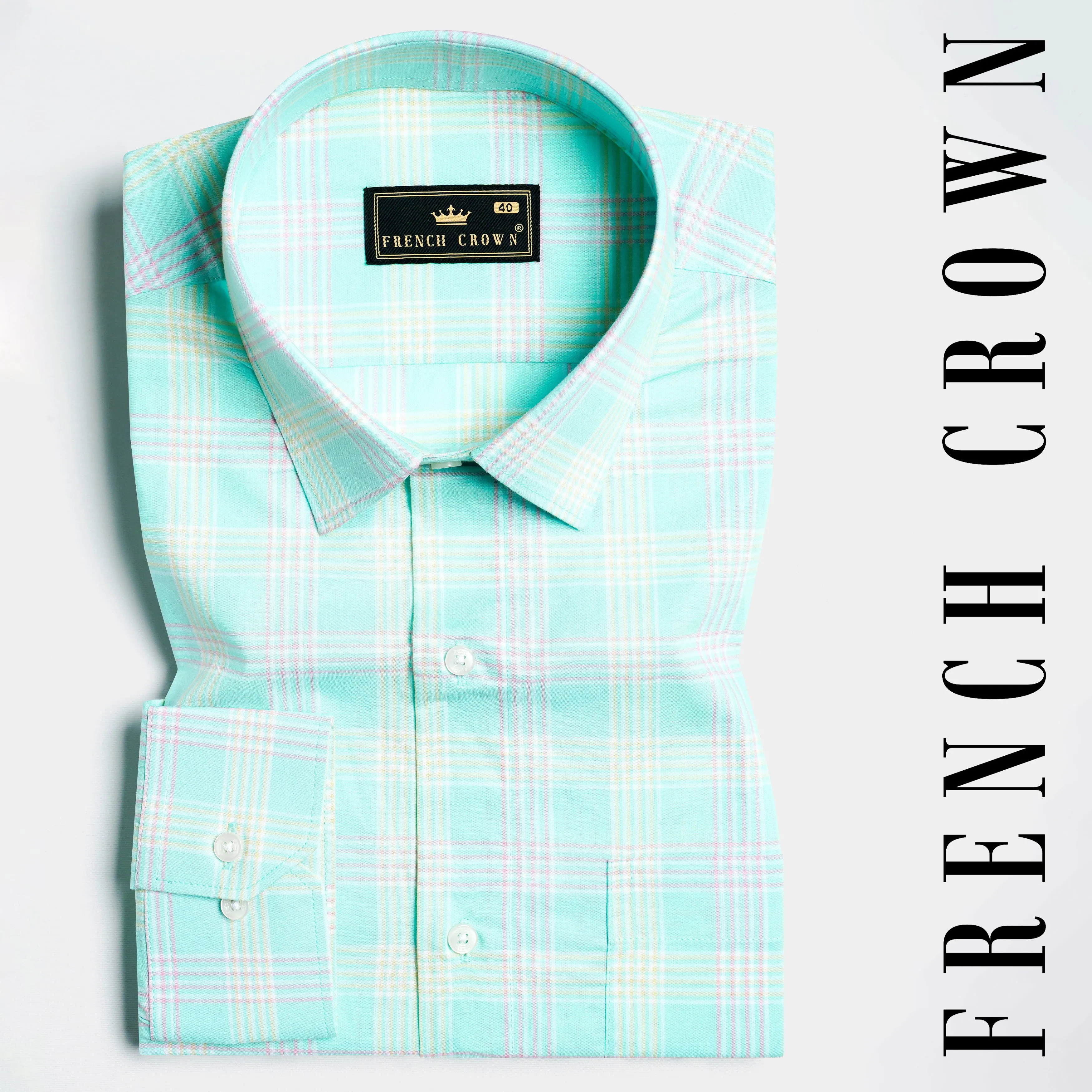 Blizzard Blue with Lilac Purple and Buff Yellow Checkered Premium Cotton Shirt