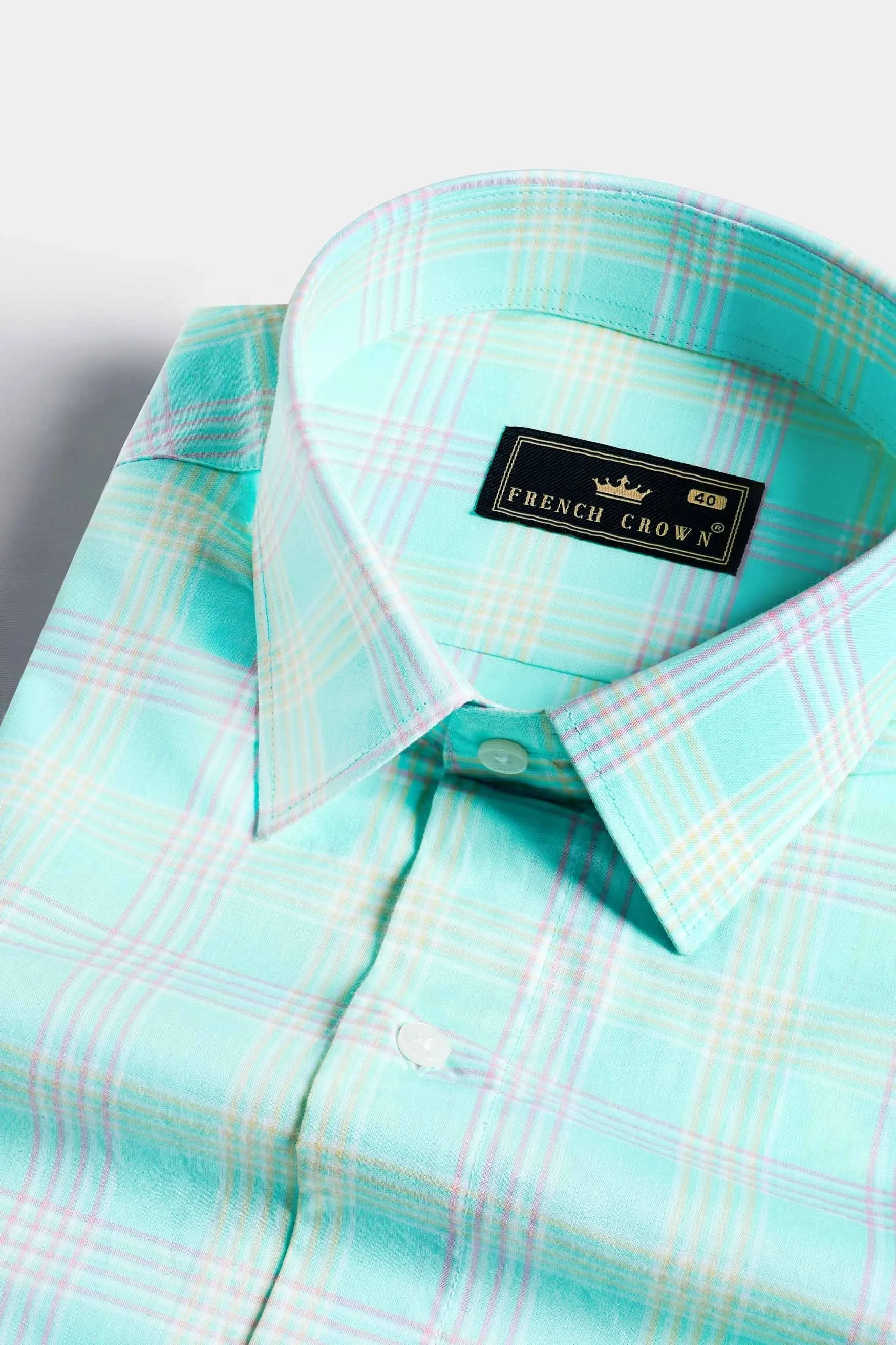 Blizzard Blue with Lilac Purple and Buff Yellow Checkered Premium Cotton Shirt