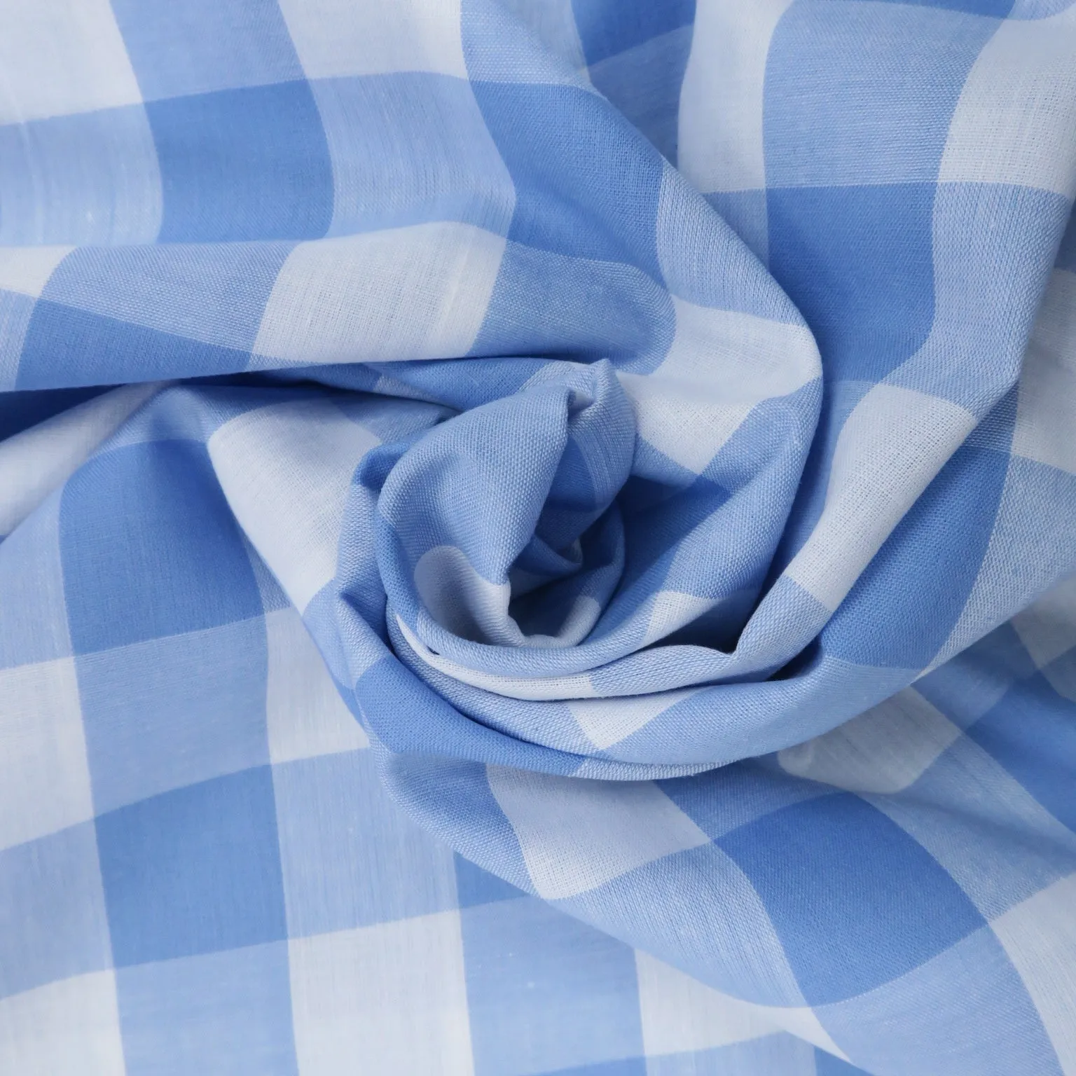 Blue and White Gingham Cotton Blended Broadcloth
