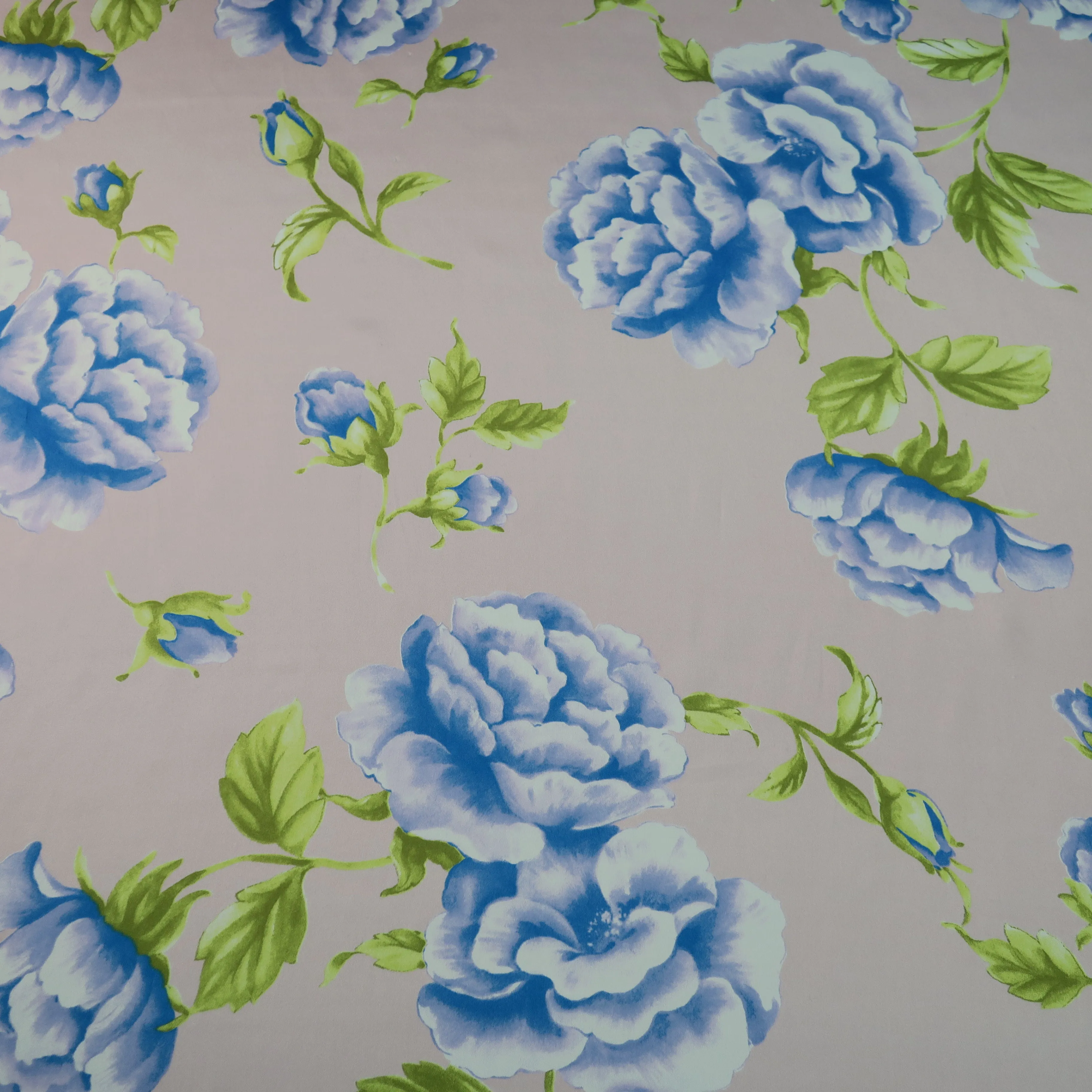 Blue Gardenias on Mauve Ground Silk Charmeuse