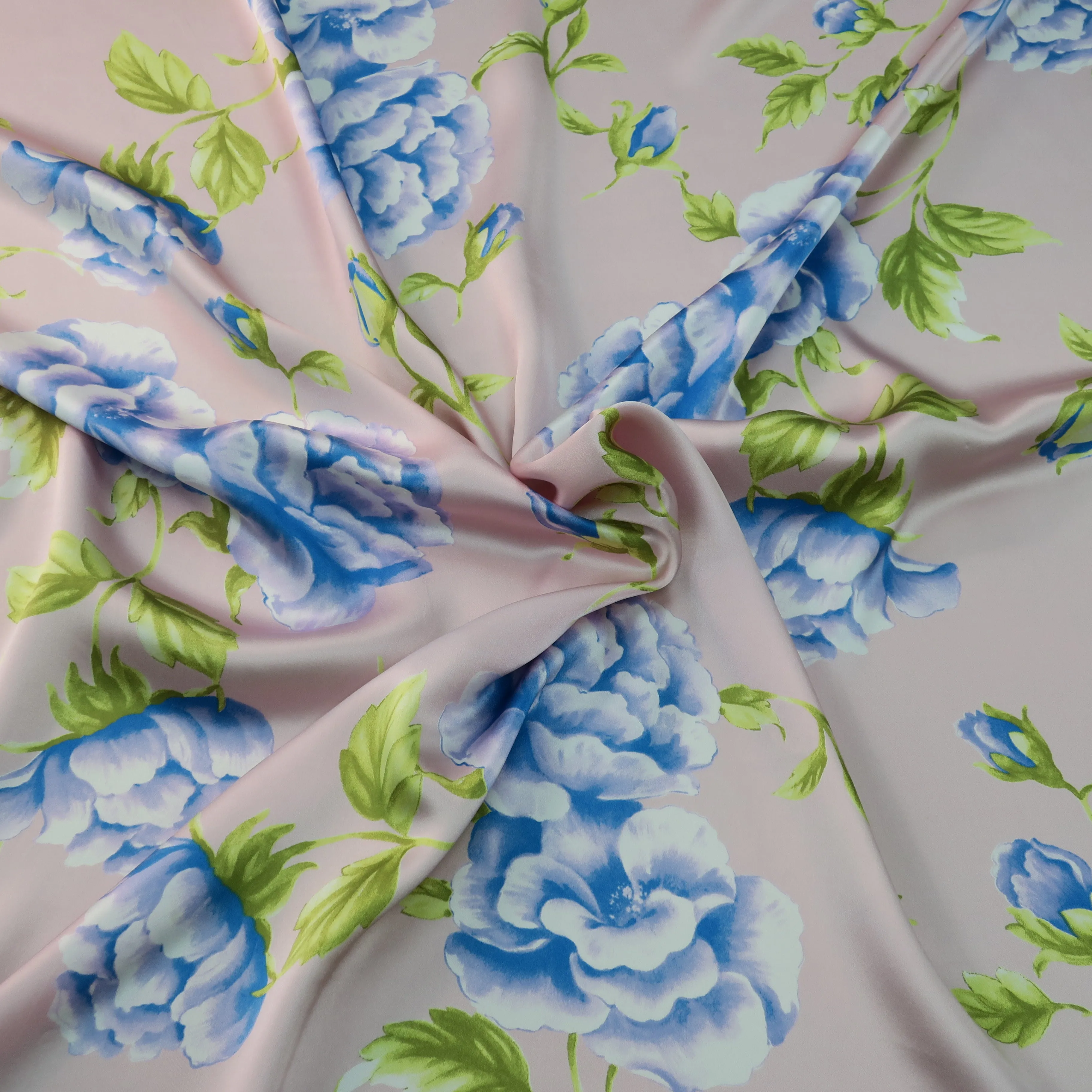 Blue Gardenias on Mauve Ground Silk Charmeuse