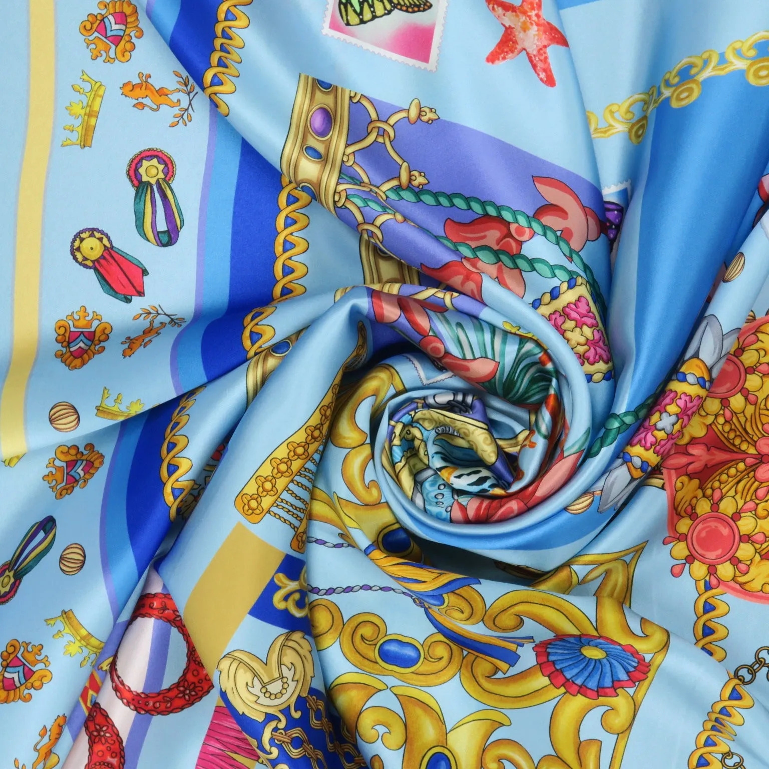 Blue Multicolored Abstract Printed Silk Charmeuse Fabric