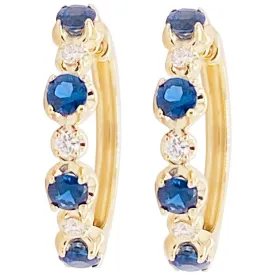 Blue Sapphire & Diamond Huggie Earrings