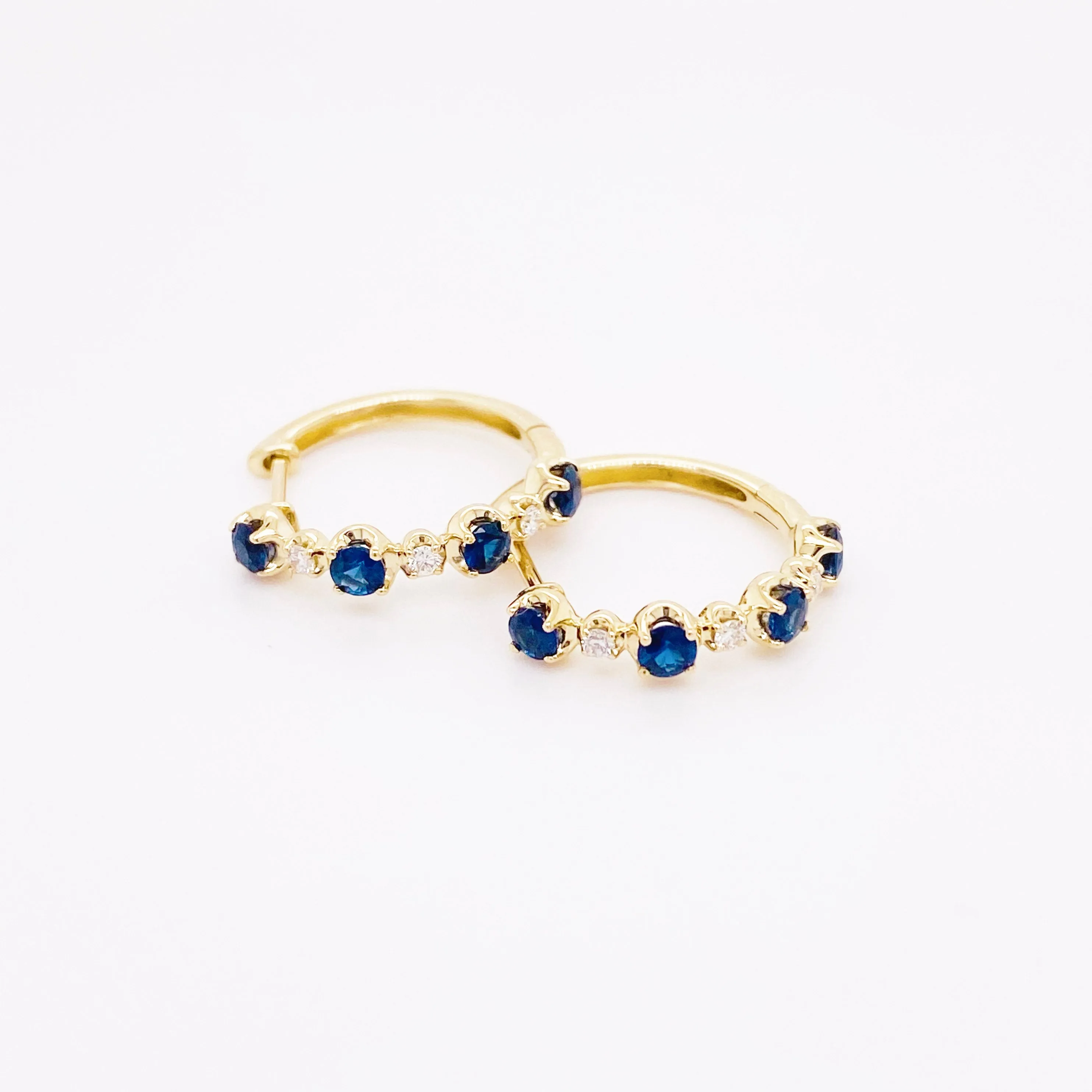 Blue Sapphire & Diamond Huggie Earrings