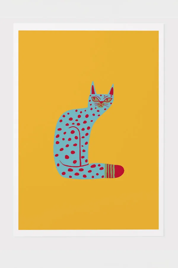 Bold Graphic Cat Giclée Art Print Poster (Yellow)