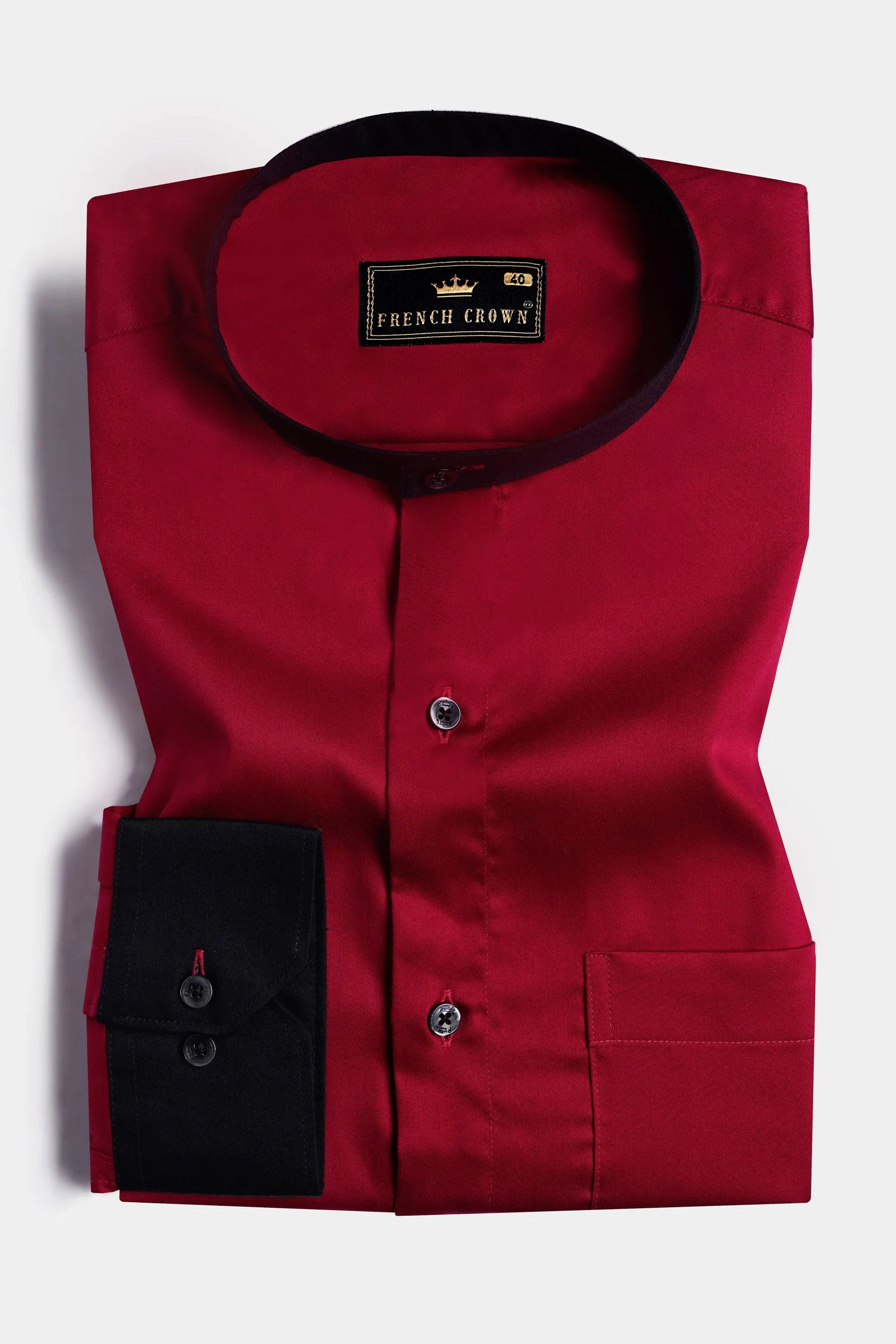 Bordeaux Red with Black Cuffs and Collar Subtle Sheen Super Soft Premium Cotton Shirt