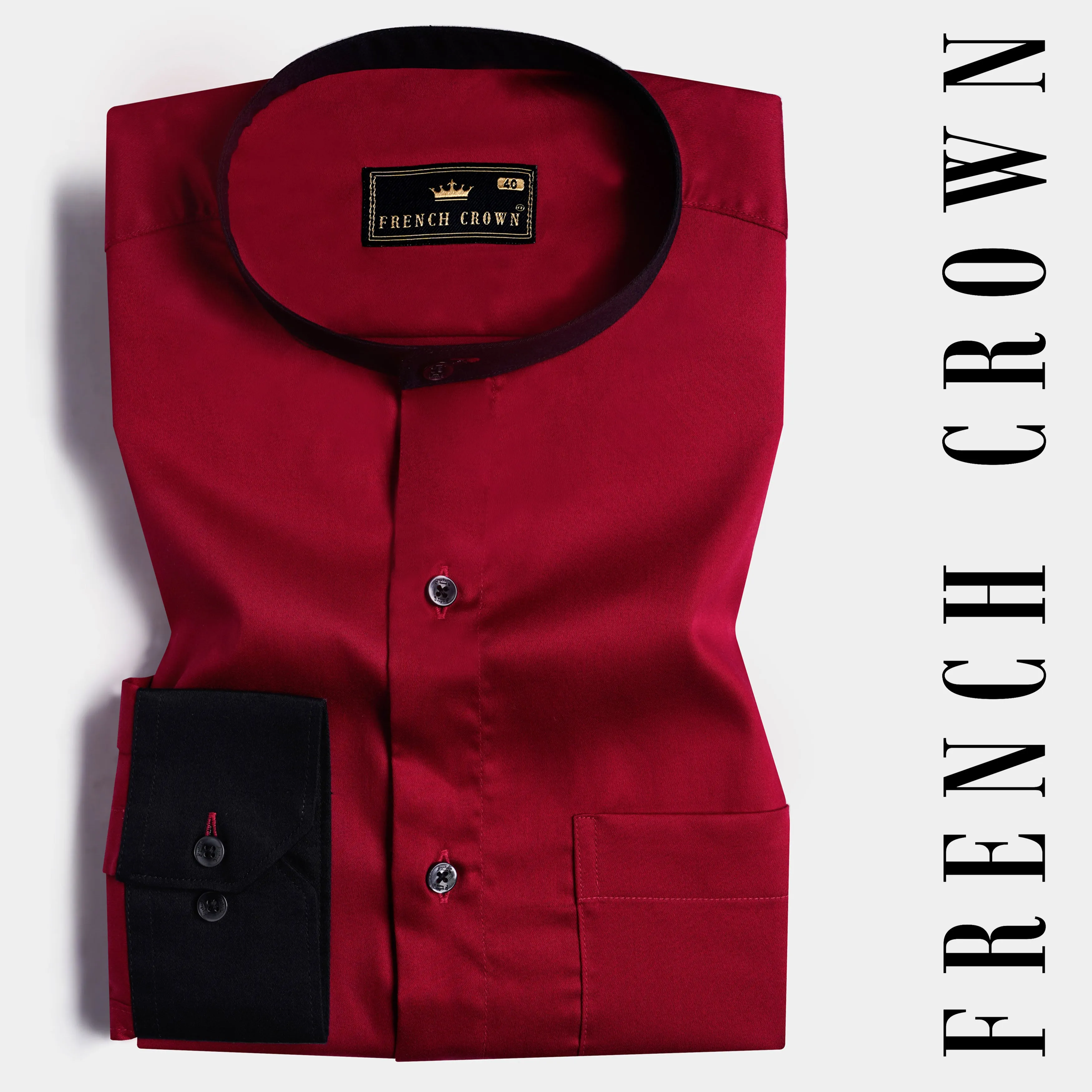 Bordeaux Red with Black Cuffs and Collar Subtle Sheen Super Soft Premium Cotton Shirt