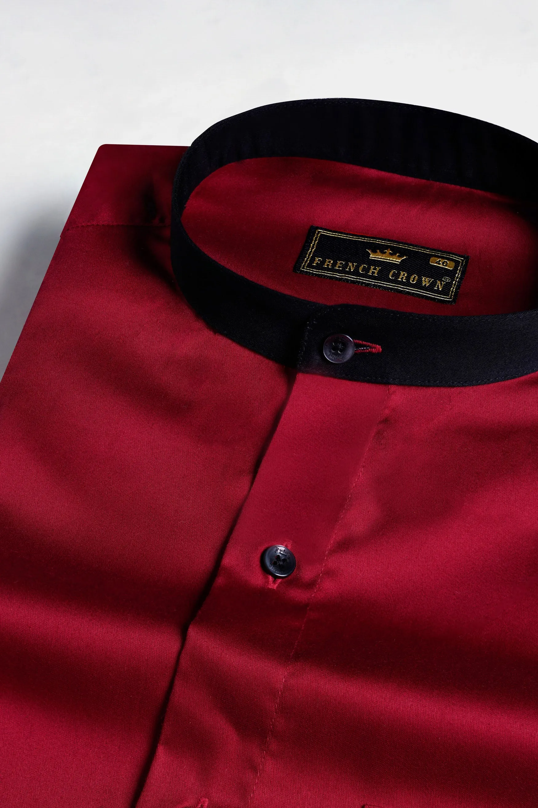 Bordeaux Red with Black Cuffs and Collar Subtle Sheen Super Soft Premium Cotton Shirt