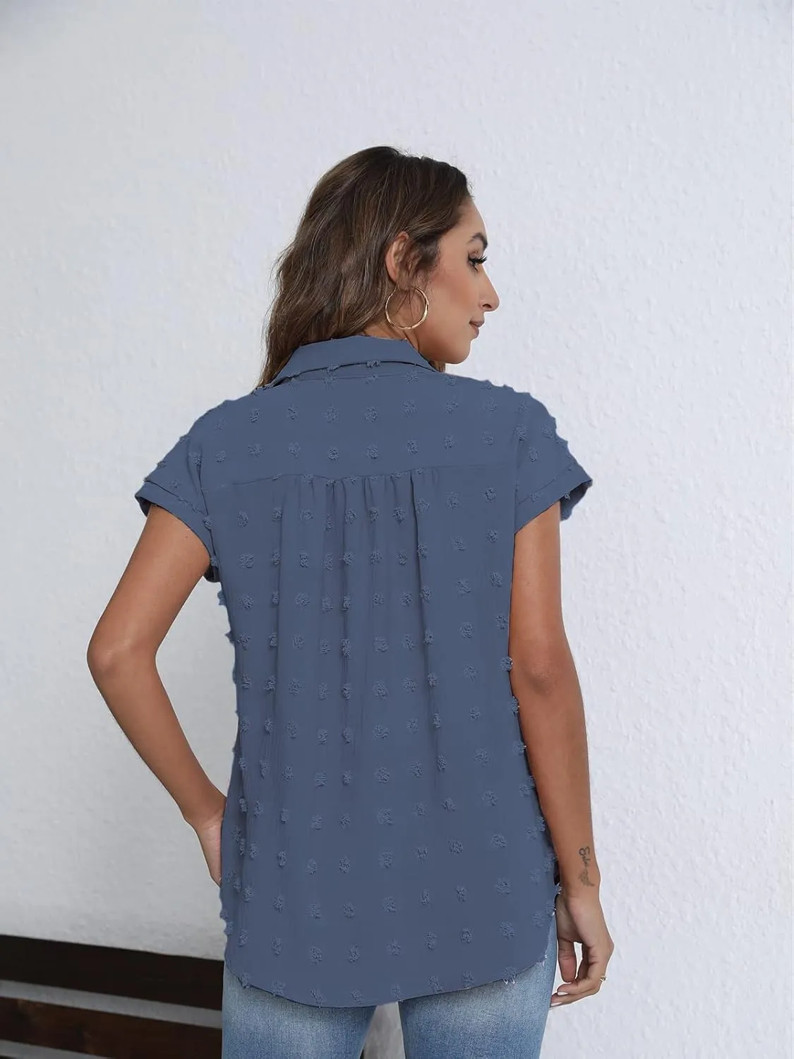 BOTHENIAL Women White Button Down Shirt Dressy Casual Work Tops Chiffon Blouse Summer Short Sleeve Shirts