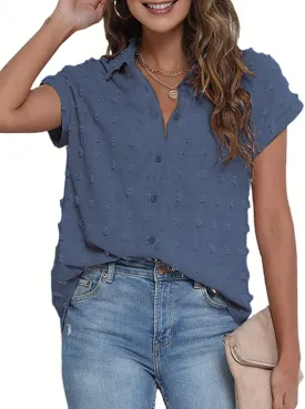 BOTHENIAL Women White Button Down Shirt Dressy Casual Work Tops Chiffon Blouse Summer Short Sleeve Shirts