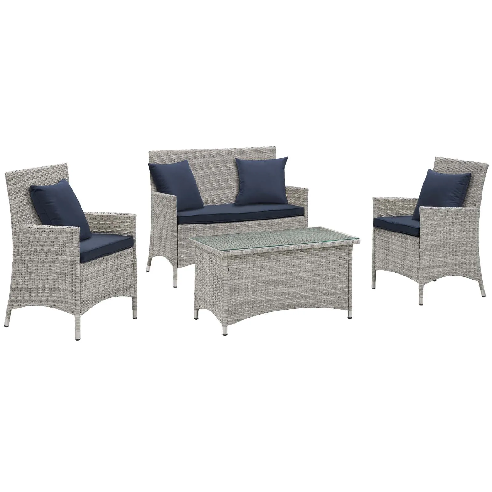 Bridge 4 Piece Outdoor Patio Patio Conversation Set with Pillow Set by Modway