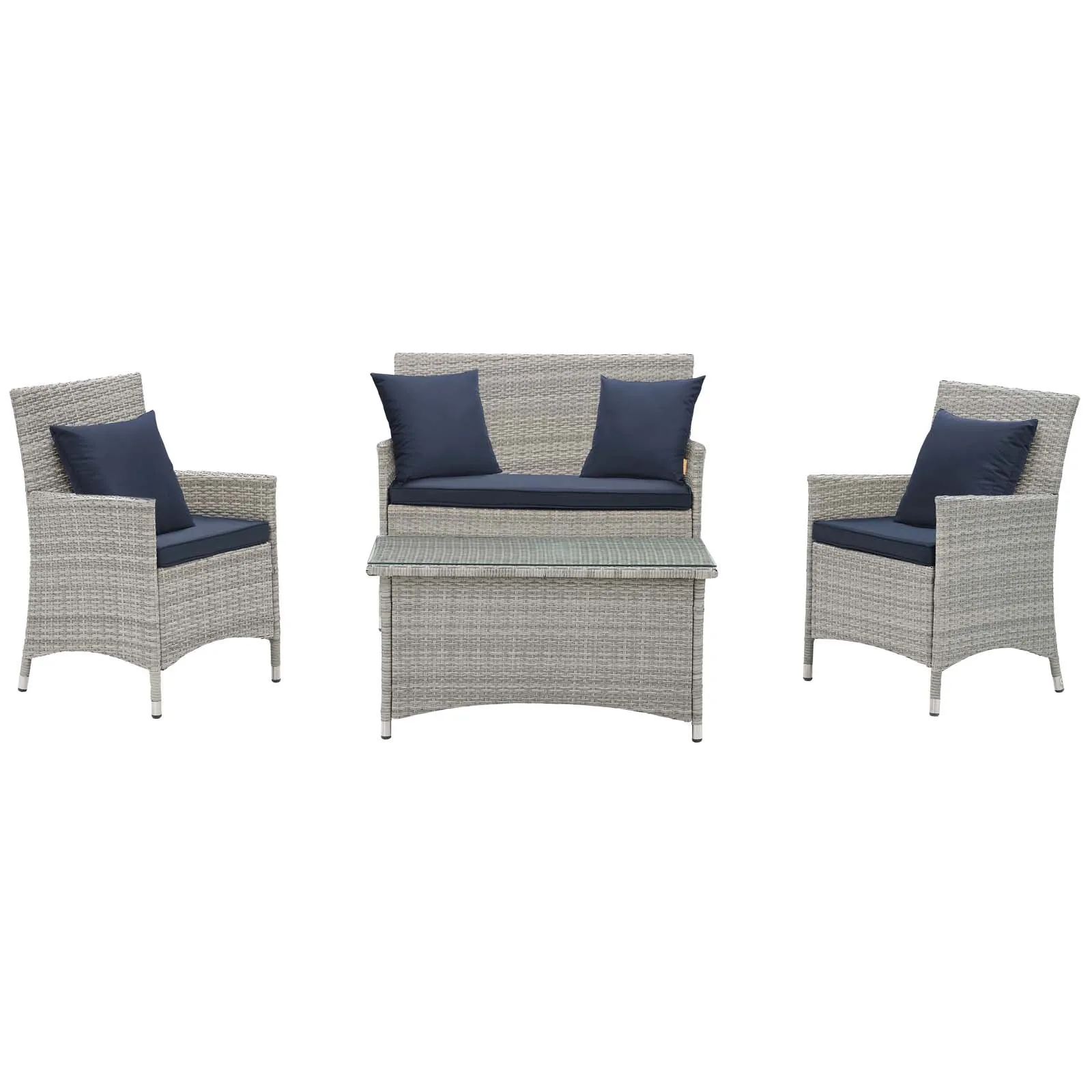 Bridge 4 Piece Outdoor Patio Patio Conversation Set with Pillow Set by Modway