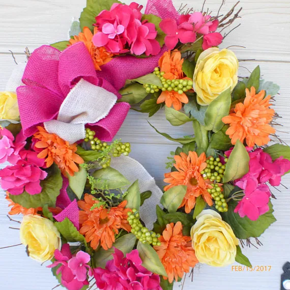 Bright Summer wreath, Spring wreath, floral wreaths