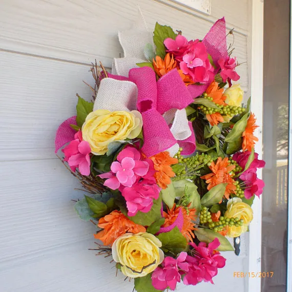 Bright Summer wreath, Spring wreath, floral wreaths
