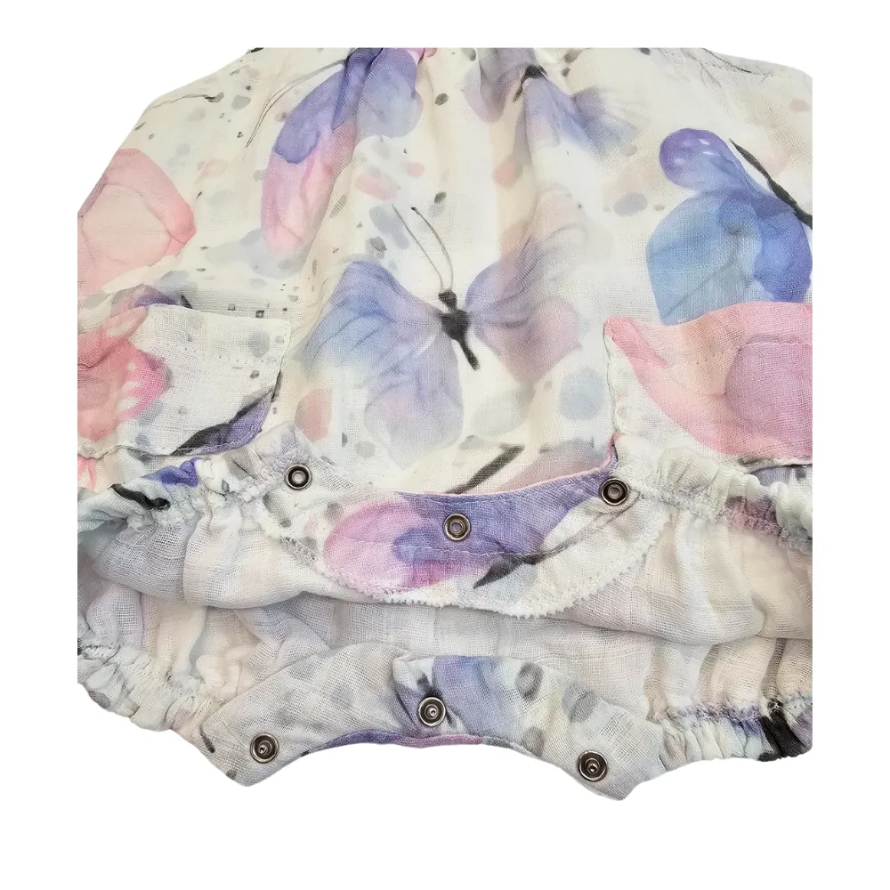 Bubble Romper -  Butterfly Kisses - 100% Cotton / Gauze - Ruffle Sleeve - Elastic leg - Baby - BUTKIS242