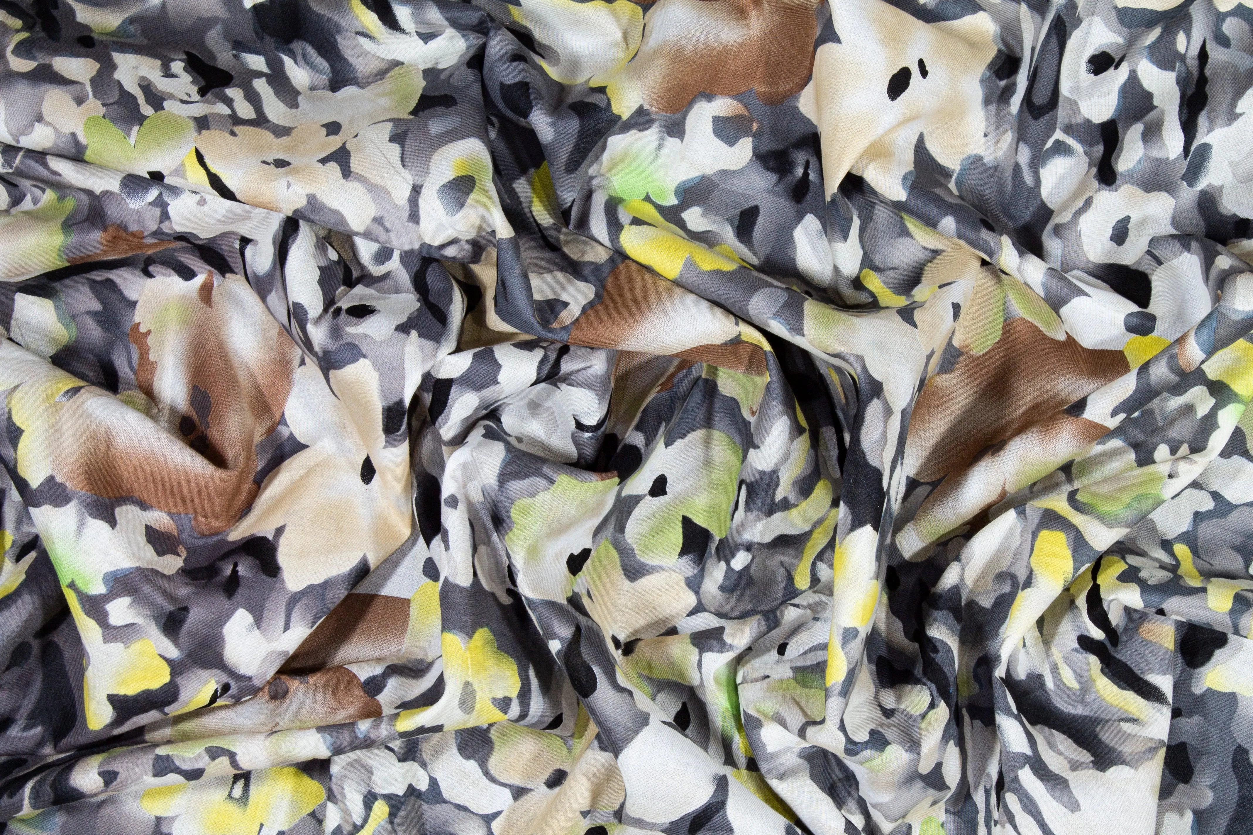 Camo Floral Cotton Voile - Gray, Brown, Green