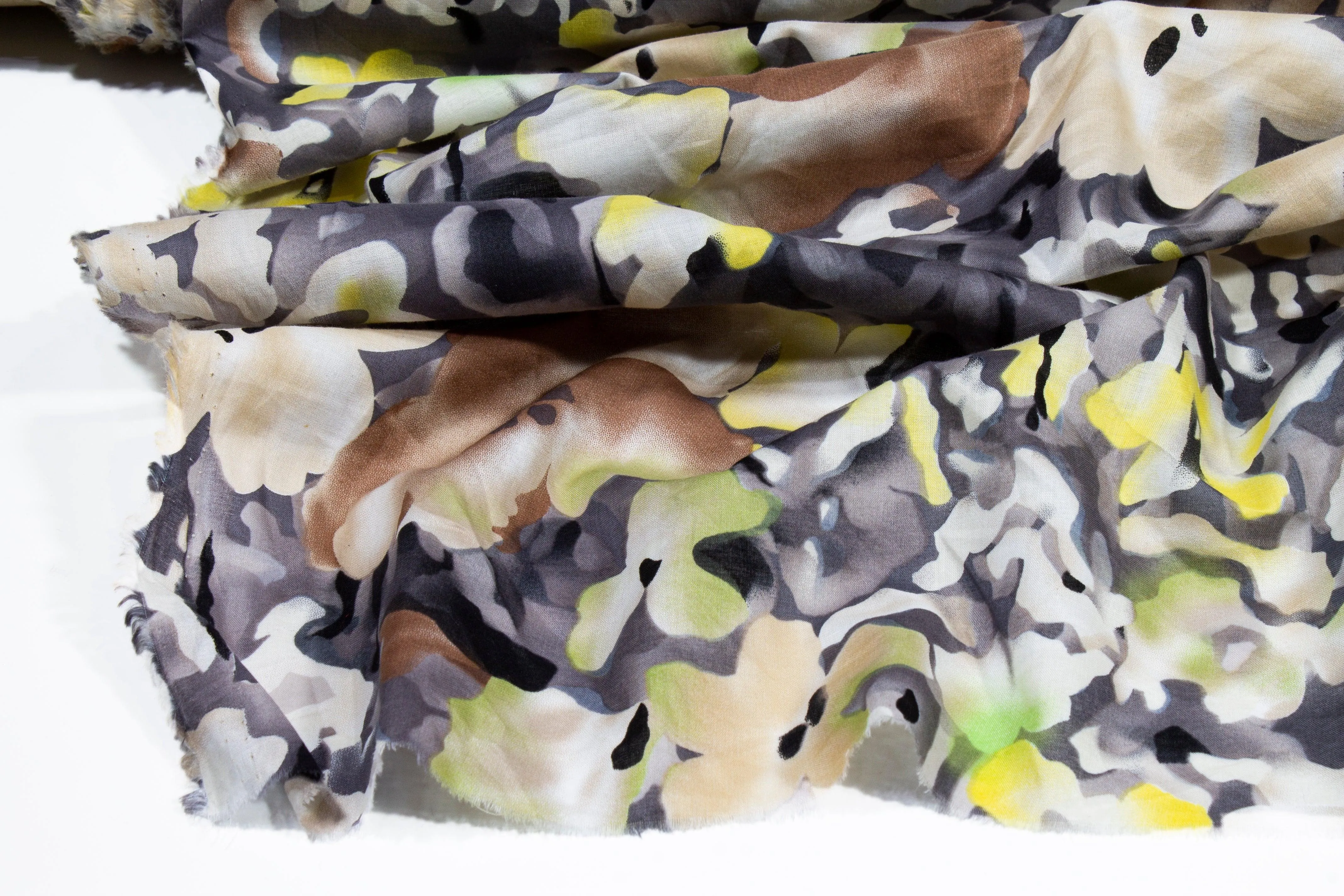 Camo Floral Cotton Voile - Gray, Brown, Green