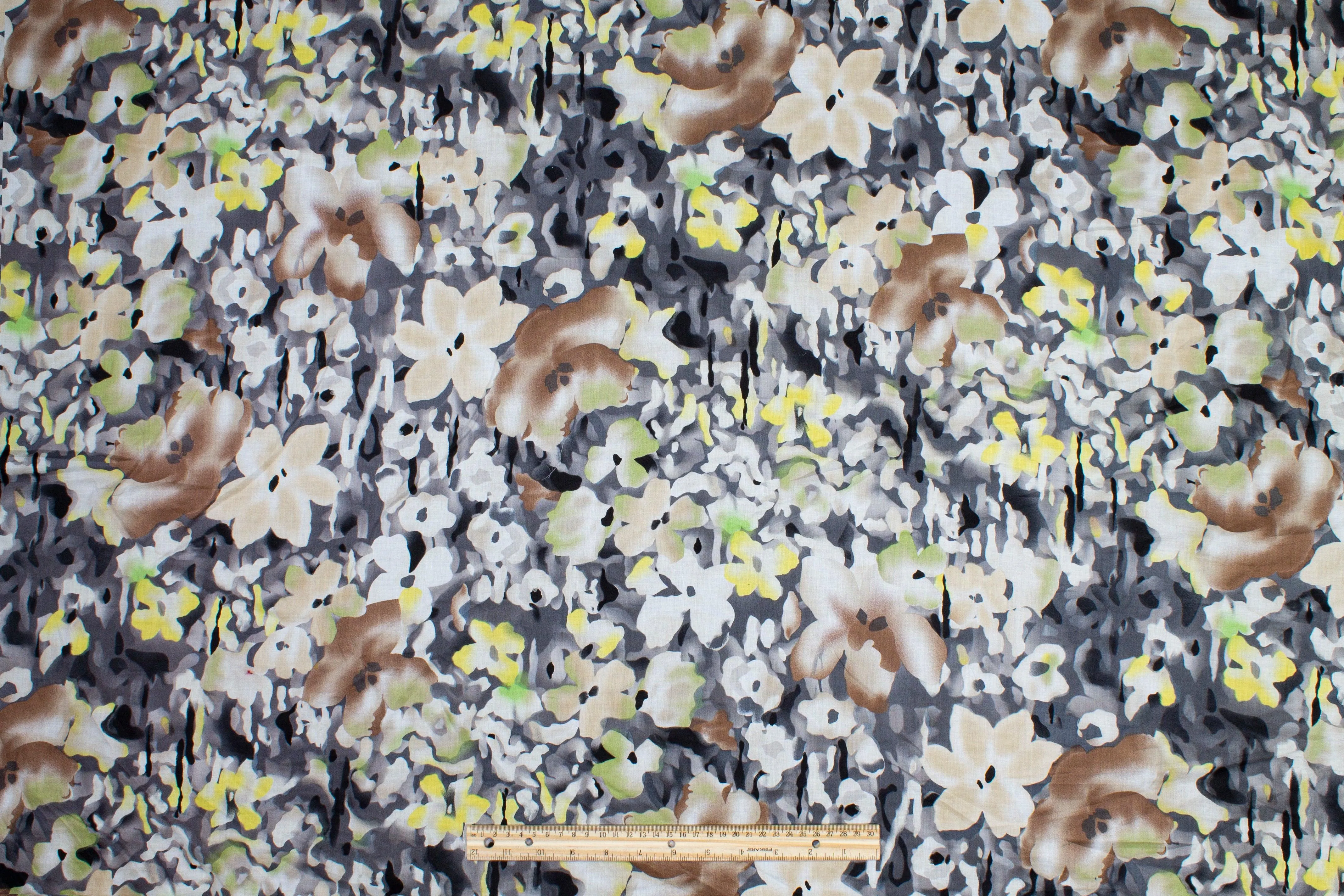 Camo Floral Cotton Voile - Gray, Brown, Green