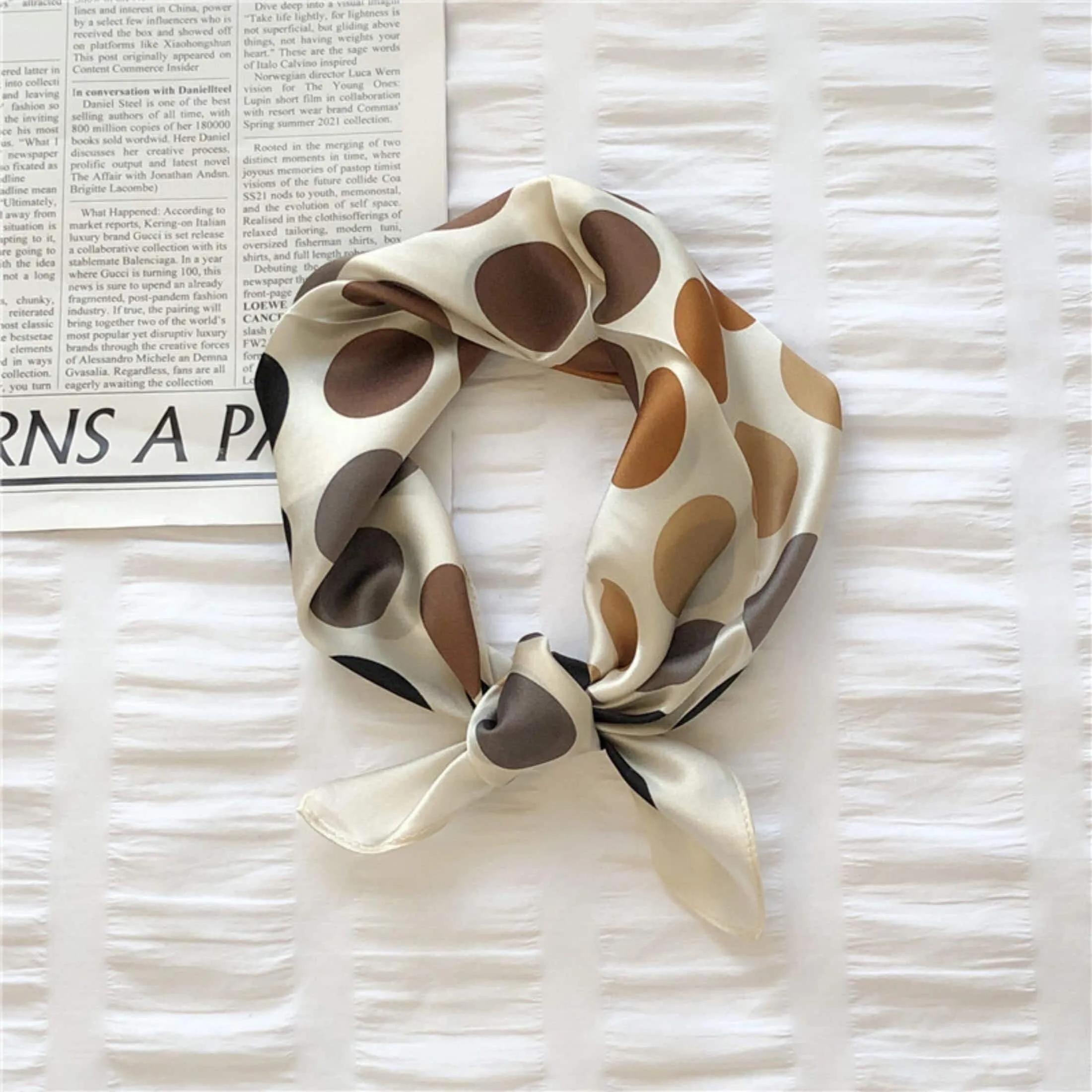 Caramel Polka Dots 100% mulberry Silk Scarf/Silk head scarf/Silk hair scarf/Silk neck scarf/Mother's Day Gifts/Bag Accessory/Gift for her