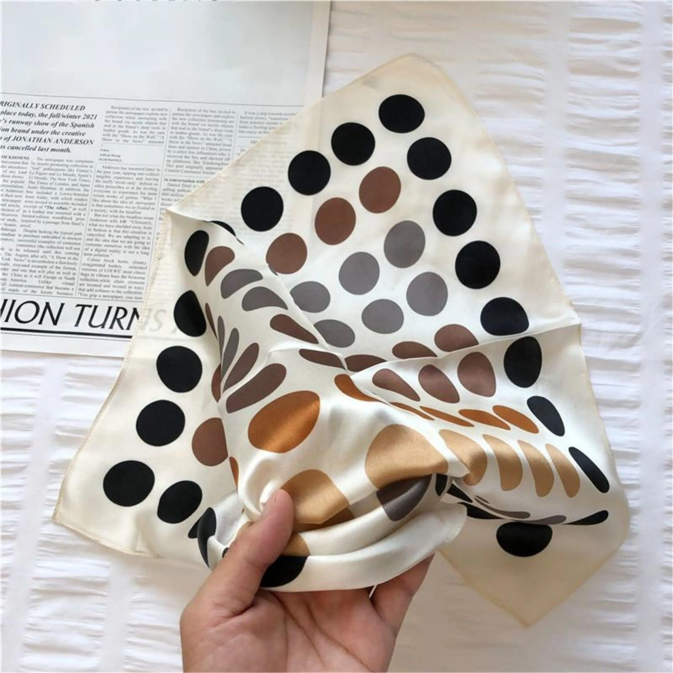Caramel Polka Dots 100% mulberry Silk Scarf/Silk head scarf/Silk hair scarf/Silk neck scarf/Mother's Day Gifts/Bag Accessory/Gift for her