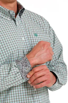 Cinch Mens Plaid Buttoned Down Western L/S Shirt - White/Grey/Gold - MTW1105585