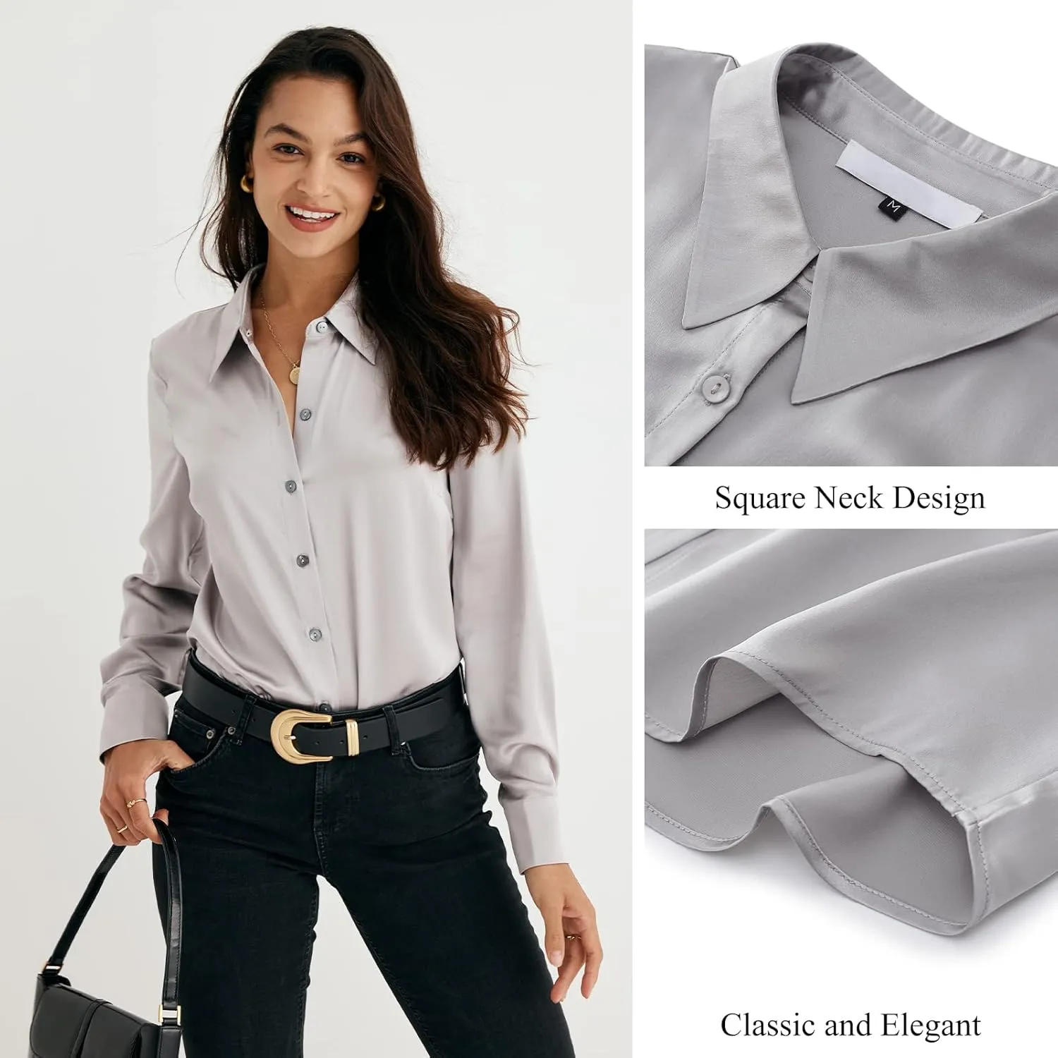COLD POSH Silk Blouses for Women Elegant Tops Summer Spring Shirts Mulberry Silk Button Down Shirt