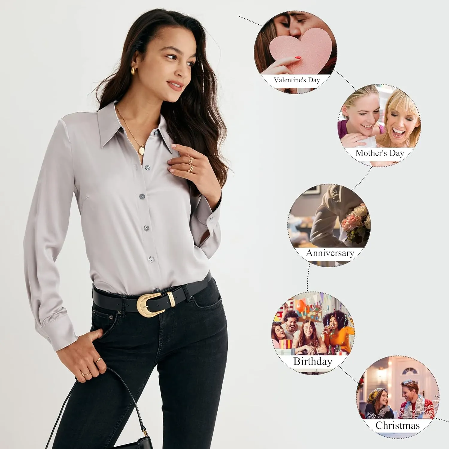 COLD POSH Silk Blouses for Women Elegant Tops Summer Spring Shirts Mulberry Silk Button Down Shirt