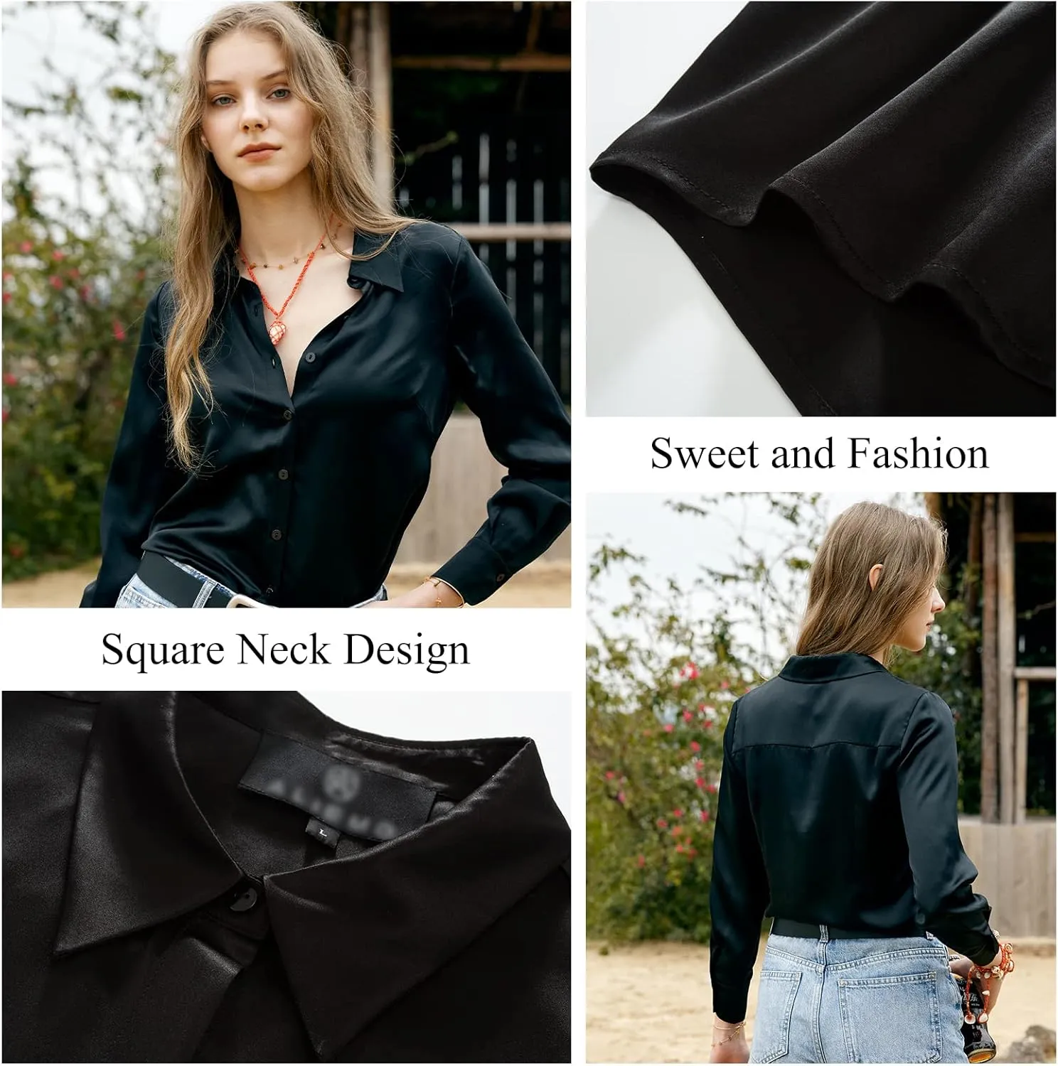 COLD POSH Silk Blouses for Women Elegant Tops Summer Spring Shirts Mulberry Silk Button Down Shirt