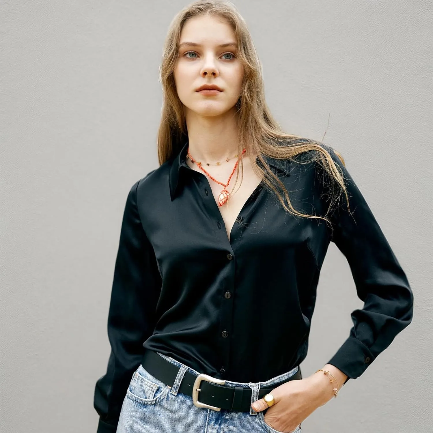COLD POSH Silk Blouses for Women Elegant Tops Summer Spring Shirts Mulberry Silk Button Down Shirt