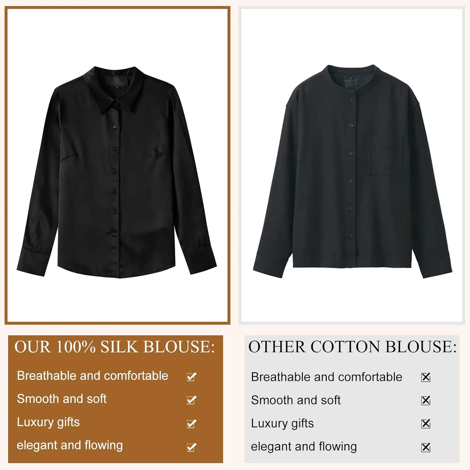 COLD POSH Silk Blouses for Women Elegant Tops Summer Spring Shirts Mulberry Silk Button Down Shirt
