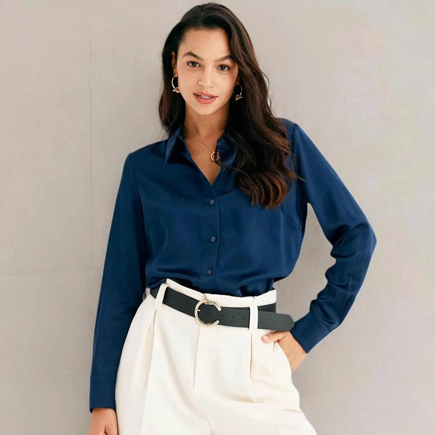 COLD POSH Silk Blouses for Women Elegant Tops Summer Spring Shirts Mulberry Silk Button Down Shirt