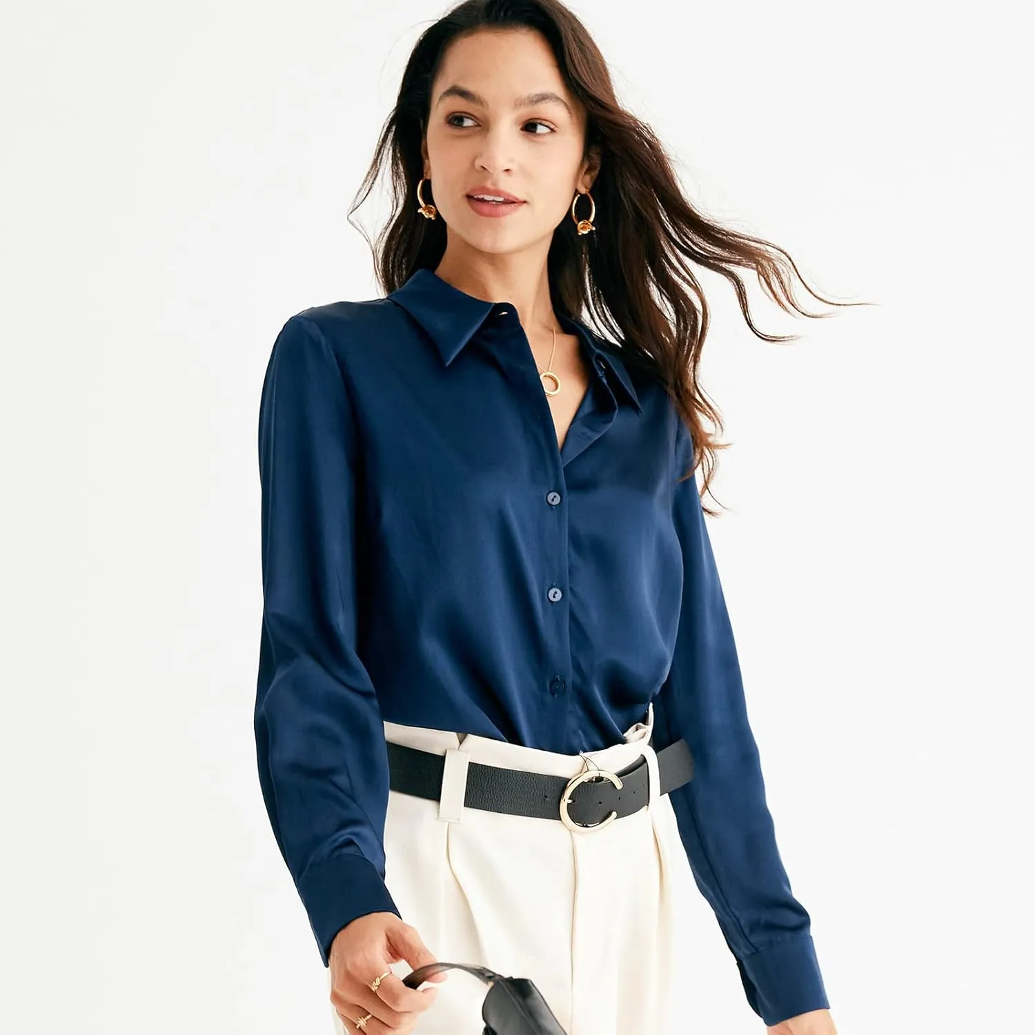 COLD POSH Silk Blouses for Women Elegant Tops Summer Spring Shirts Mulberry Silk Button Down Shirt