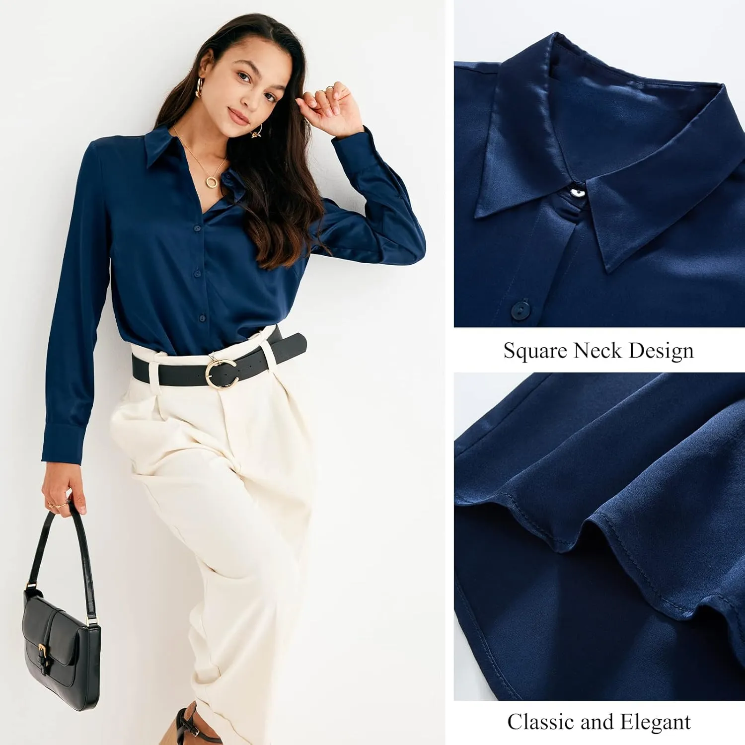 COLD POSH Silk Blouses for Women Elegant Tops Summer Spring Shirts Mulberry Silk Button Down Shirt
