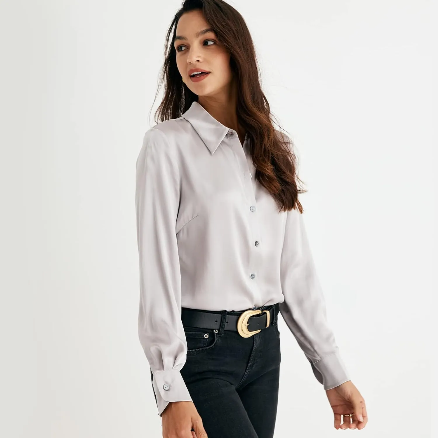 COLD POSH Silk Blouses for Women Elegant Tops Summer Spring Shirts Mulberry Silk Button Down Shirt