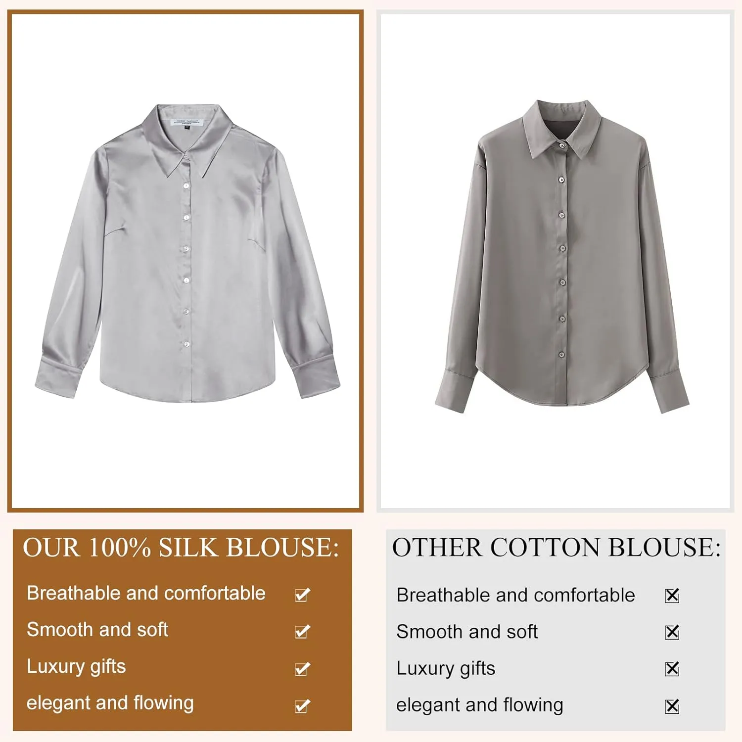 COLD POSH Silk Blouses for Women Elegant Tops Summer Spring Shirts Mulberry Silk Button Down Shirt