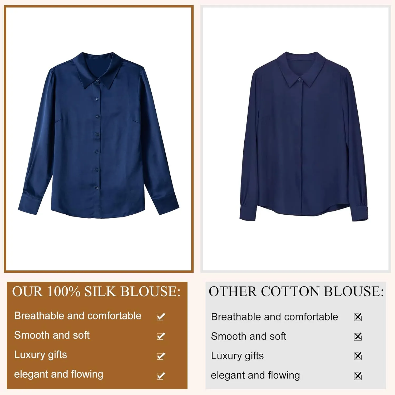 COLD POSH Silk Blouses for Women Elegant Tops Summer Spring Shirts Mulberry Silk Button Down Shirt