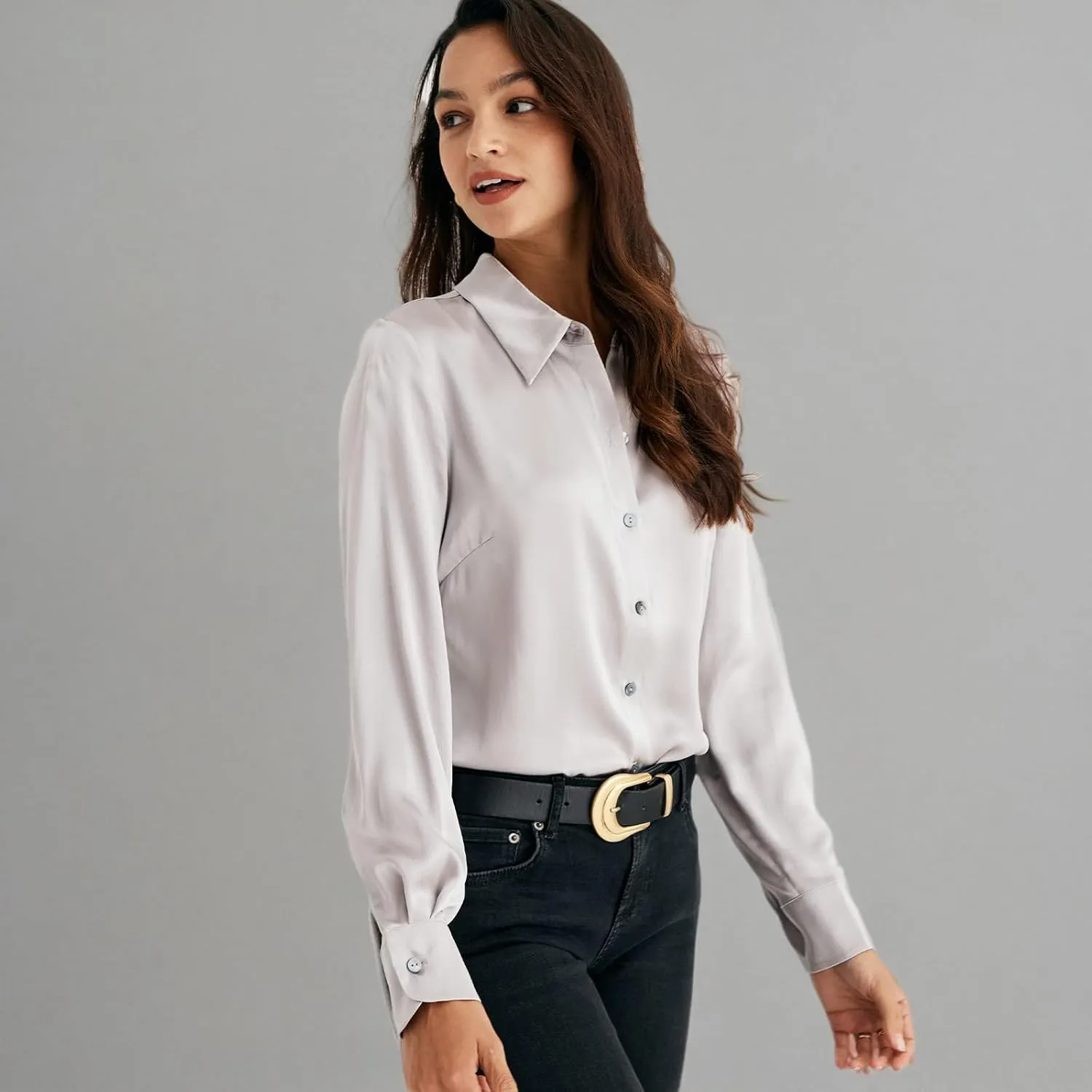COLD POSH Silk Blouses for Women Elegant Tops Summer Spring Shirts Mulberry Silk Button Down Shirt
