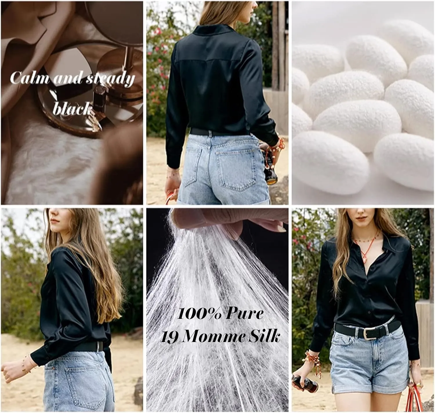 COLD POSH Silk Blouses for Women Elegant Tops Summer Spring Shirts Mulberry Silk Button Down Shirt