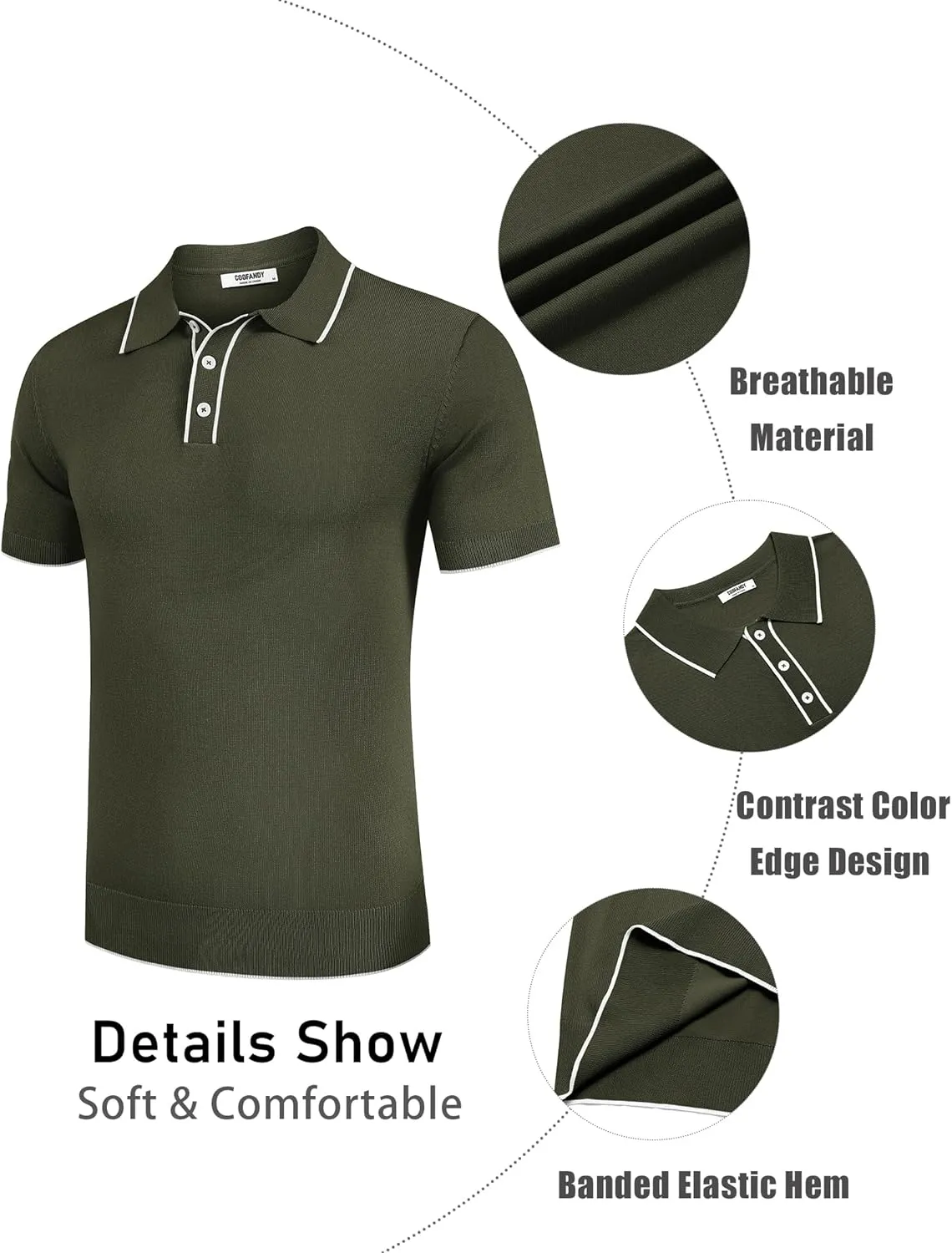 COOFANDY Mens Knit Polo Shirts Short Sleeve Vintage Stretch Polo T Shirts Casual Summer Golf Shirts