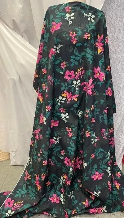 Cotton Floral Print- Navy / Green /Pink