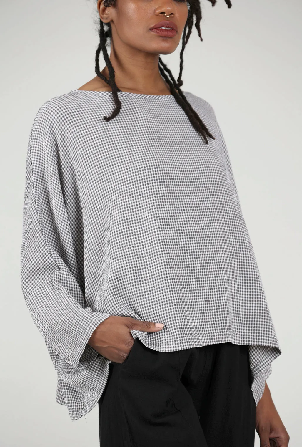 Crinkle Check Crop Top, Cobblestone Gray
