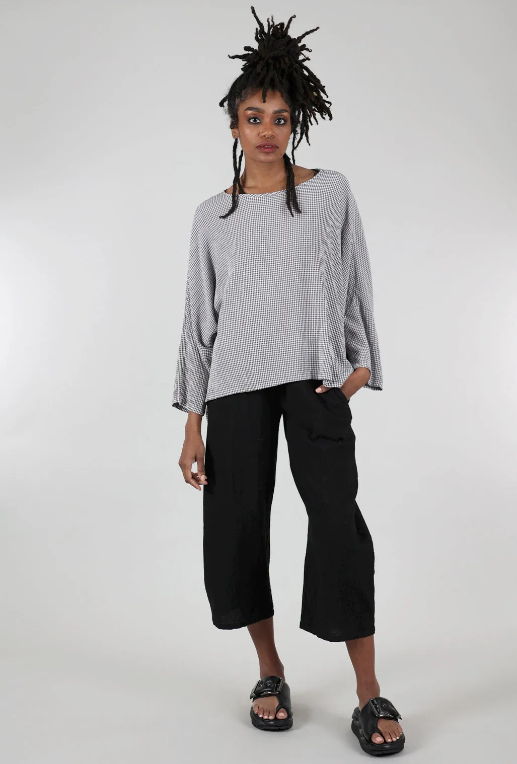Crinkle Check Crop Top, Cobblestone Gray