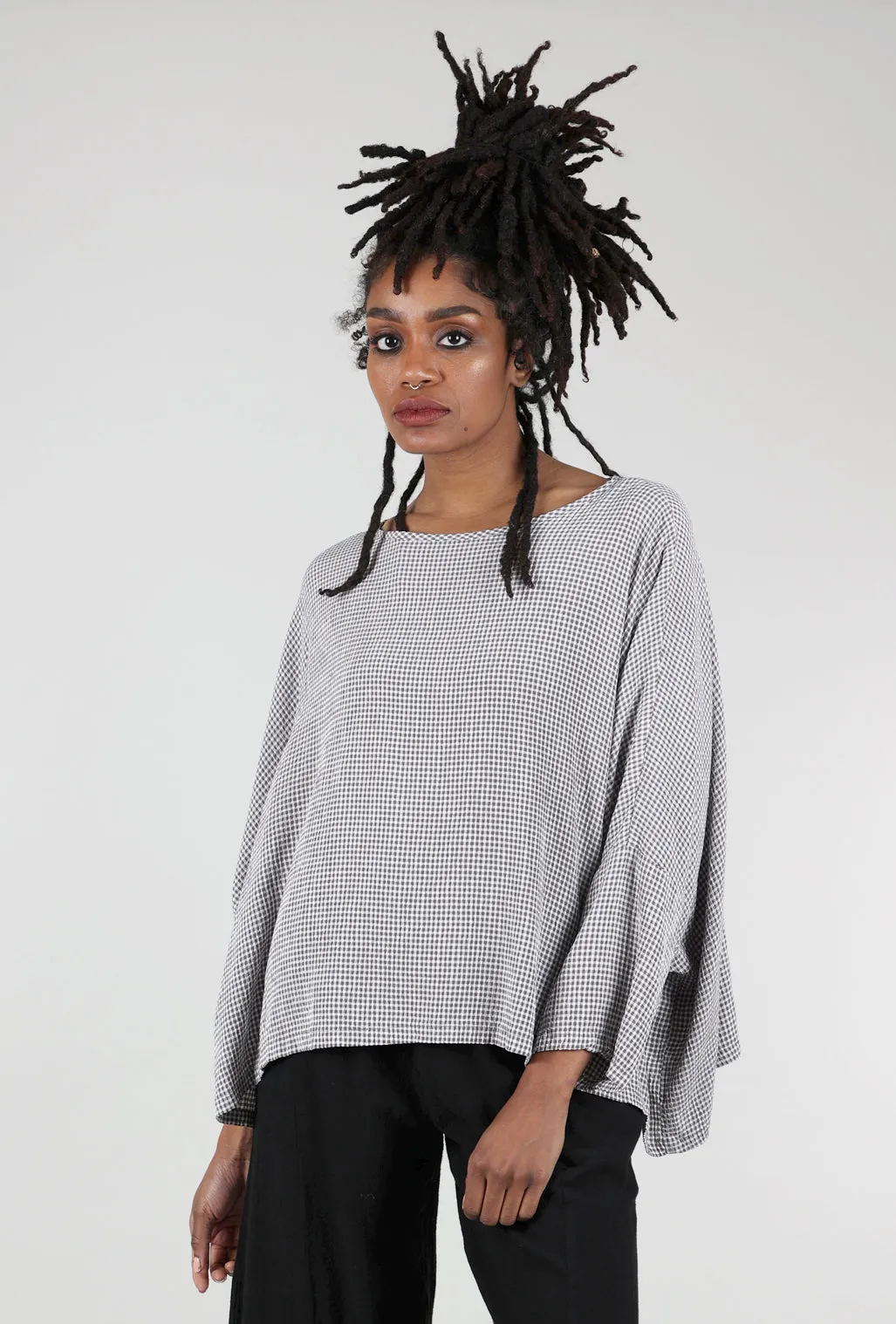 Crinkle Check Crop Top, Cobblestone Gray